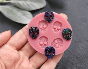 Silicone earrings mold / Silicone epoxy mold / Silicone stud earring moulds / Silicone UV resin molds/Skull Halloween jewelry mold/Clay tool