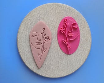 Polymer clay 3D "Woman, Flower" stamp embossing