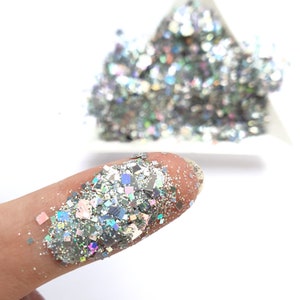 Glitter robusto holográfico quadrado prateado para artesanato em resina epóxi