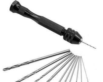 Hand jewelry drill Mini hole punch for polymer clay and resin craft + 10 drill bits