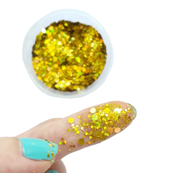 Yellow Gold Mix Hologram Chunky glitter for Resin crafts, Glitter for nail art, body, makeup, hair, face