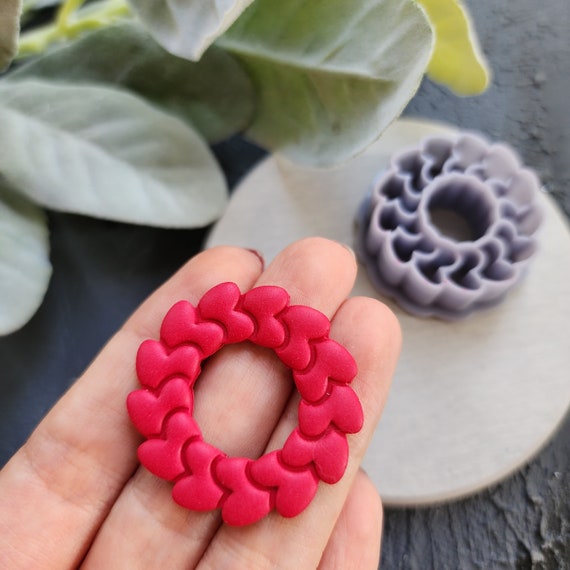 Valentine's day Polymer clay cutter "Heart wreath" Sharp cutters Clay supplies Clay texture Clay tools Polymer clay mold Earrings mold