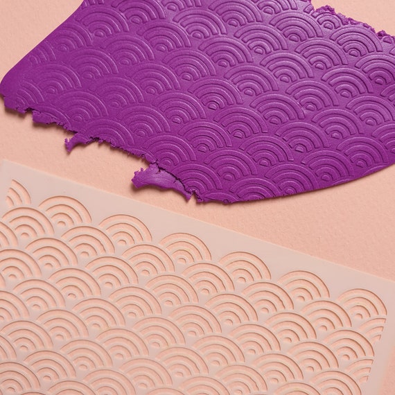 Texture sheet Polymer clay stencil sheet "Wave" shapes mat T-64