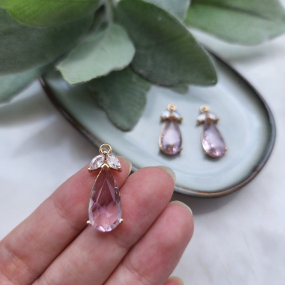 2 pcs Zircon charms pendants Crystal connectors Earrings components findings DIY Rhinestone Jewelry supplies Earrings gold plated parts