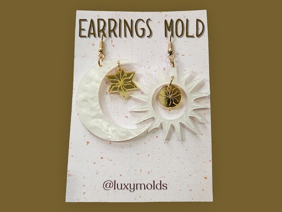 Silicone earrings mold / Silicone epoxy mold / Silicone earring moulds / Silicone UV resin molds /Moon and sun earring silicone jewelry mold