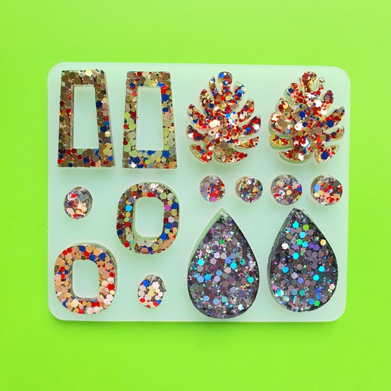 Silicone earrings mold for resin and epoxy Geometry silicon mould 4 designs in 1 mold