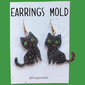 Silicone earrings mold / Silicone epoxy mold / Silicone earring moulds /Silicone UV resin molds/Halloween Cat earrings silicone jewelry mold