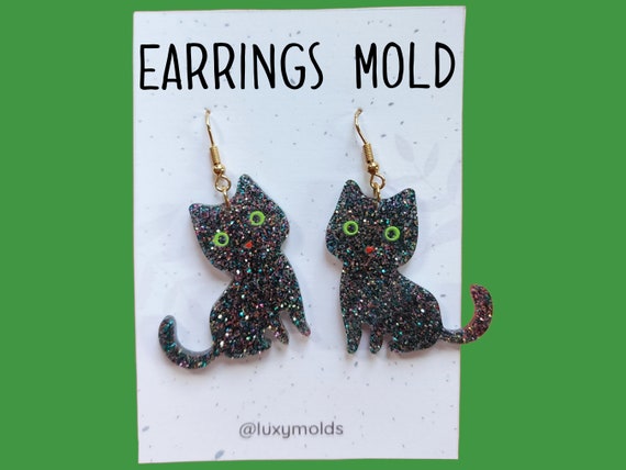 Silicone earrings mold / Silicone epoxy mold / Silicone earring moulds /Silicone UV resin molds/Halloween Cat earrings silicone jewelry mold