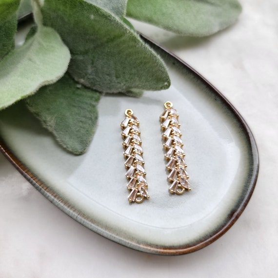 2 pcs Zircon charms pendants Crystal connectors Earrings components findings DIY Rhinestone Jewelry supplies Earrings gold plated parts