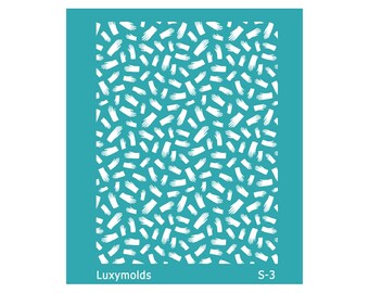 May include: A teal blue stencil with a repeating pattern of white hand shapes. The stencil is labelled "Luxymolds" and "S-3".