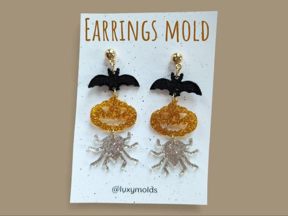 Silicone earrings mold / Silicone epoxy mold / Silicone UV resin molds / Halloween Bat Pumpkin Spider stud earrings silicone jewelry mold