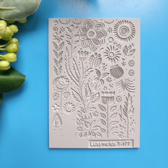 Polymer clay Texture tile Texture mat Clay stamp Polymer clay texture stencils Clay supplies Clay tool "Flowers, Botanic" T-177