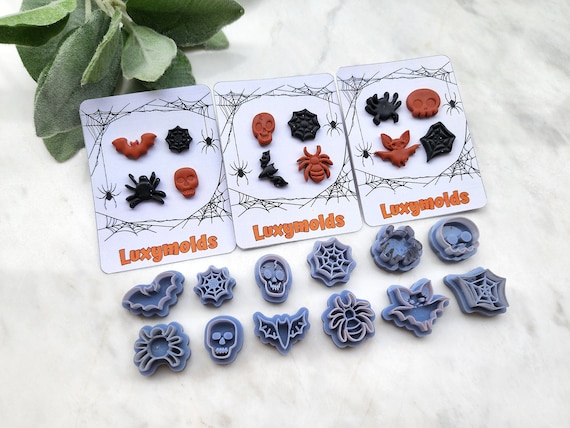 12 pcs set Halloween Polymer Clay cutters Stud earrings clay cutters Earrings molds Polymer clay tool Spider Skull Bat sharp cutter stamp