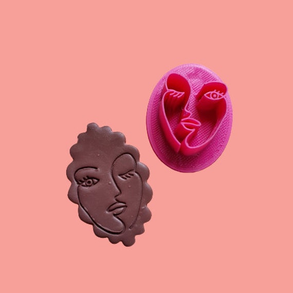 Woman face Earrings Polymer clay 3D Geometry Jewelry shapes stamp embossing