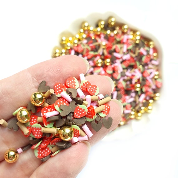 Mini strawberry chocolate decor polymer clay shapes for Resin Epoxy crafts for nail design