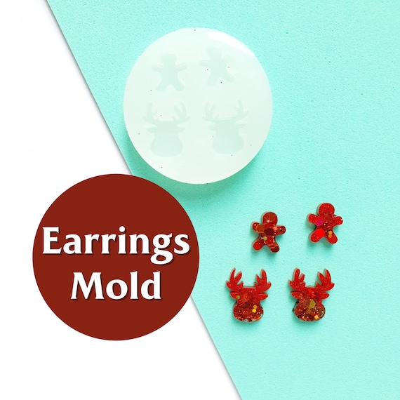 Silicone earrings mold "Christmas"  for resin and epoxy mould for jewelry "Reindeer, Gingerbread boy"