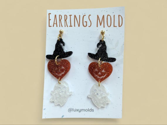 Silicone earrings mold / Silicone epoxy mold / Silicone UV resin molds / Halloween Hat Pumpkin Ghost stud earrings silicone jewelry mold