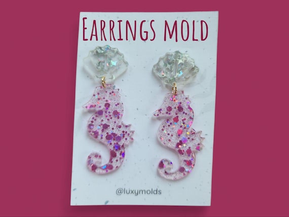 Silicone earrings mold / Silicone epoxy mold / Silicone UV resin molds /Shell Seahorse summer sea shapes stud earrings silicone jewelry mold