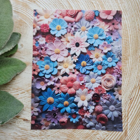 Clay transfer paper/Image transfer paper / Water soluble paper for polymer clay/Embroidery 3D effect flowers pattern/Transfer paper for clay