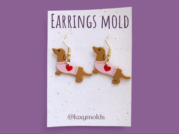 Silicone earrings mold/Silicone epoxy mold / Silicone UV resin molds /Dachshund dog earrings silicone jewelry mold/Matte effect earring mold