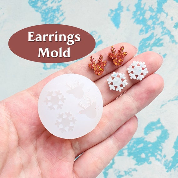 Silicone earrings mold "Christmas"  for resin and epoxy mould for jewelry "Reindeer, Snowflake" for stud earrings