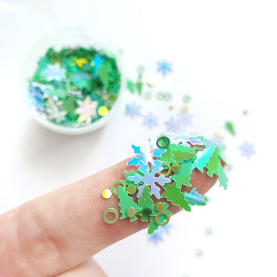 Christmas tree Snowflake Circle sequins Green Hologram Chunky glitter for Resin Epoxy crafts
