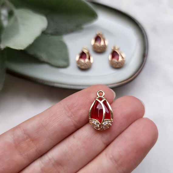 2 pcs Zircon charms pendants Crystal connectors Earrings components findings DIY Rhinestone Jewelry supplies Earrings gold plated parts