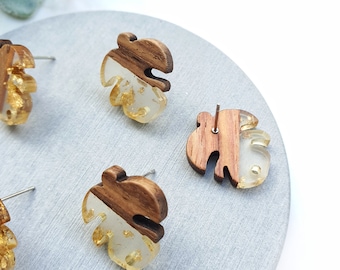 Monstera Wood Resin Earring stud components Earrings findings DIY jewelry