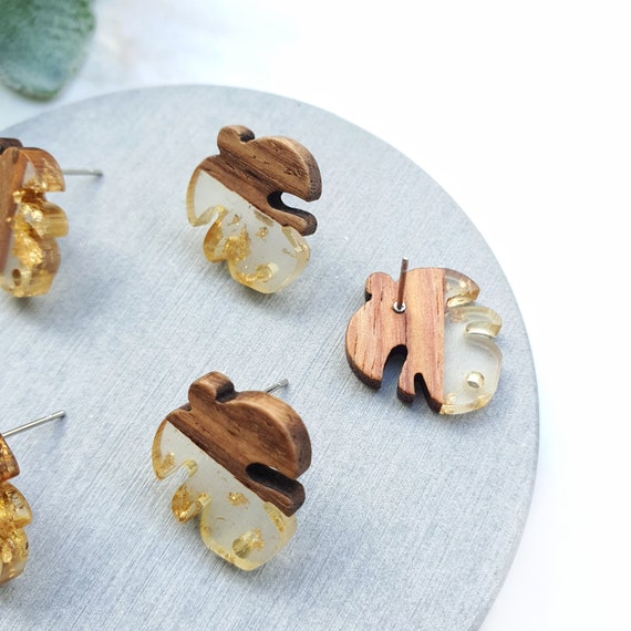 Monstera Wood Resin Earring stud components Earrings findings DIY jewelry
