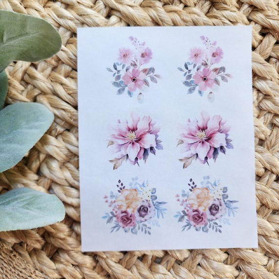 Water-soluble transfer paper for polymer clay craft "Watercolor flowers" Clay supplies Transfer image sheet
