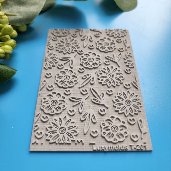 Polymer clay Texture tile Texture mat Clay stamp Polymer clay texture stencils "Botanic Flowers Leaves" T-201