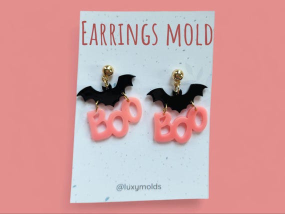 Silicone earrings mold / Silicone epoxy mold / Silicone UV resin molds / Halloween Bat BOO stud earrings silicone jewelry mold