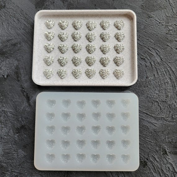 Silicone earrings mold Jewelry resin mold "Crystal Hearts" Botanic design epoxy mold for stud earrings