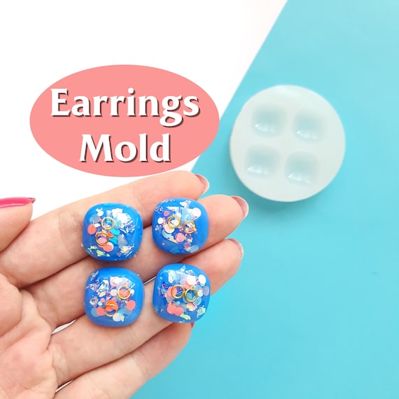 Silicone earrings mold "Square" mould for resin and epoxy for 4 cabochons
