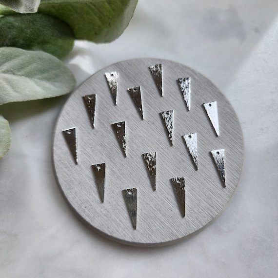 Silver charms pendants Earrings components Earrings findings DIY jewelry Rhodium plated textured brass laser cut charms triangle shape