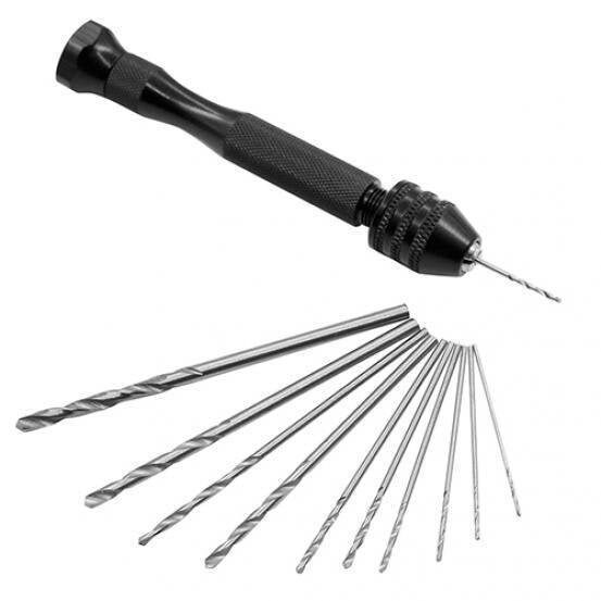 12 Piece HAND DRILL SET / Jewelry Tools / Resin Art / Crafts / Nail Art /  Chunk Handle and 0.8-3.0mm Bits With Bit Case / Manual Hole Drill 