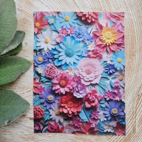 Clay transfer paper/Image transfer paper / Water soluble paper for polymer clay/Embroidery 3D effect flowers pattern/Transfer paper for clay