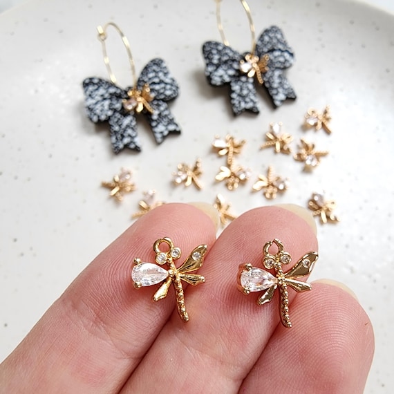 Gold plated charms "Dragonfly" Earrings components Earrings findings DIY jewelry Cubic Zirconia charms