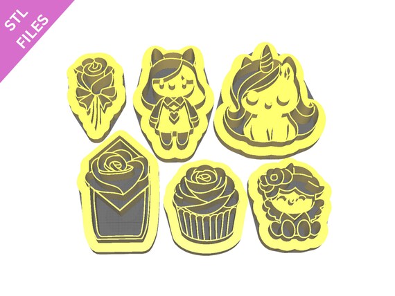 STL clay cutters files for 3D printing Earring sharp cutters Flower Unicorn Rose Cupcake Valentine's download file for resin machine