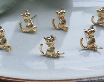 Cat Earrings stud components findings DIY Jewelry supplies Earrings gold plated parts Gold filled earrings parts