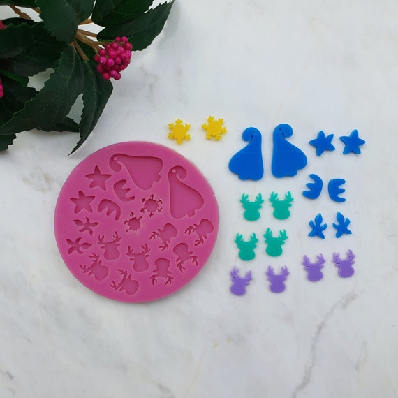 Silicone earrings mold "Christmas" for resin and epoxy mould for jewelry "Christmas tree, Reindeer, Snowflake" for 9 pairs earrings