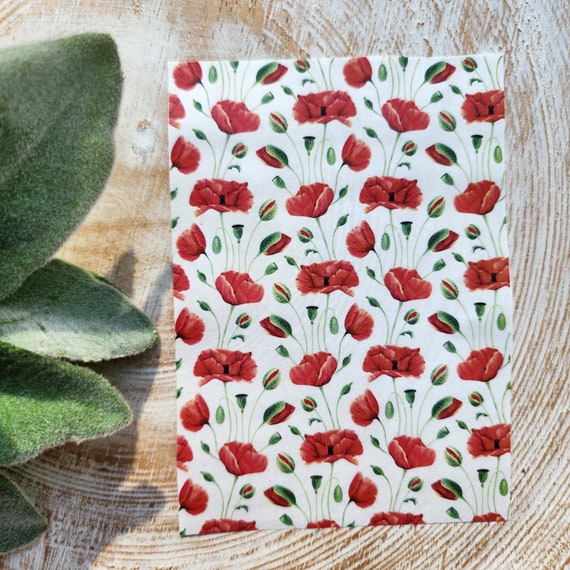 Clay transfer paper / Image transfer paper for clay / Water soluble paper for polymer clay / Poppy flowers pattern transfer sheets