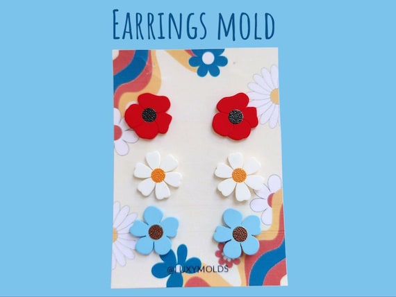 Silicone earrings mold / Silicone epoxy mold / Silicone UV resin molds/Flowers stud earrings silicone jewelry mold/Matte effect earring mold