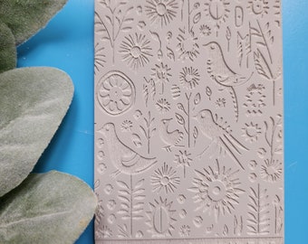 Bird Design Polymer Clay Texture Tile, Rubber Stamp (7x10cm)