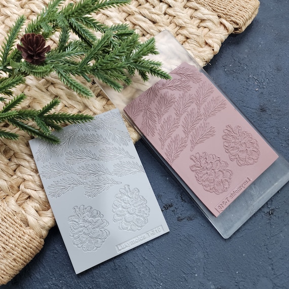 Polymer clay Texture tile Texture mat Clay stamp Polymer clay texture stencils "Spruce" Christmas design clay texture Rubber mat T-310