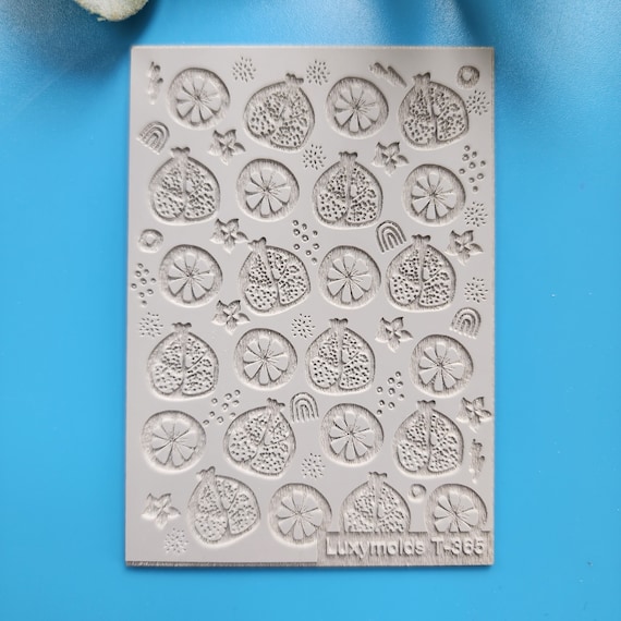 Polymer clay Texture tile Texture mat Clay stamp Polymer clay texture stencils "Pomegranate fruit" design clay texture Rubber mat T-365