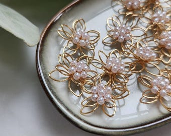 Faux Pearl Gold Plated wire Flower Charm Jewelry findings Earring supplies
