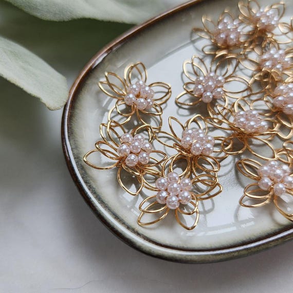 Flower center Zircon charm pendant Faux pearl connector Earring component findings DIY Rhinestone Jewelry supplies Earrings gold plated part