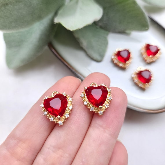 Zircon charms pendant "Heart" Crystal connectors Earrings component findings DIY Rhinestone Jewelry supplies Earrings gold plated part