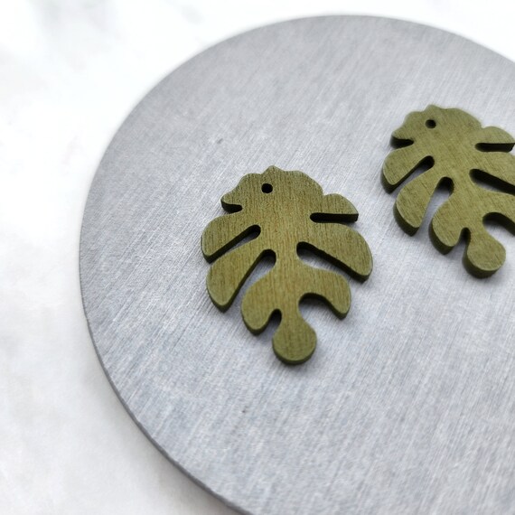 Wood Charm Monstera Pendant Earrings components Earrings findings DIY jewelry connectors